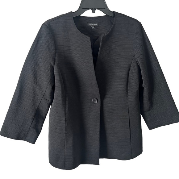 Eileen Fisher Cotton Blend Black Evening Career Blazer Jacket Size Medium - Picture 1 of 6
